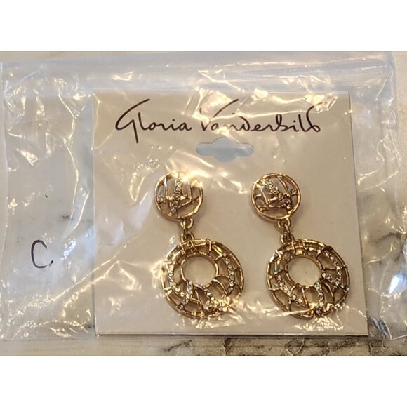 Goldtone Gloria Vanderbilt Round Drop Earrings With Rhinestone Accents - Picture 2 of 5